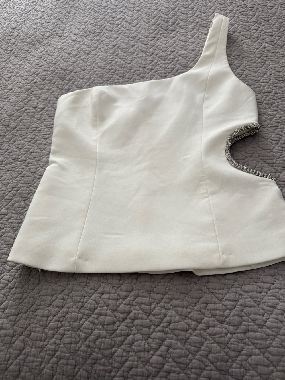 Zara One-Shoulder White Top with Beaded Trim